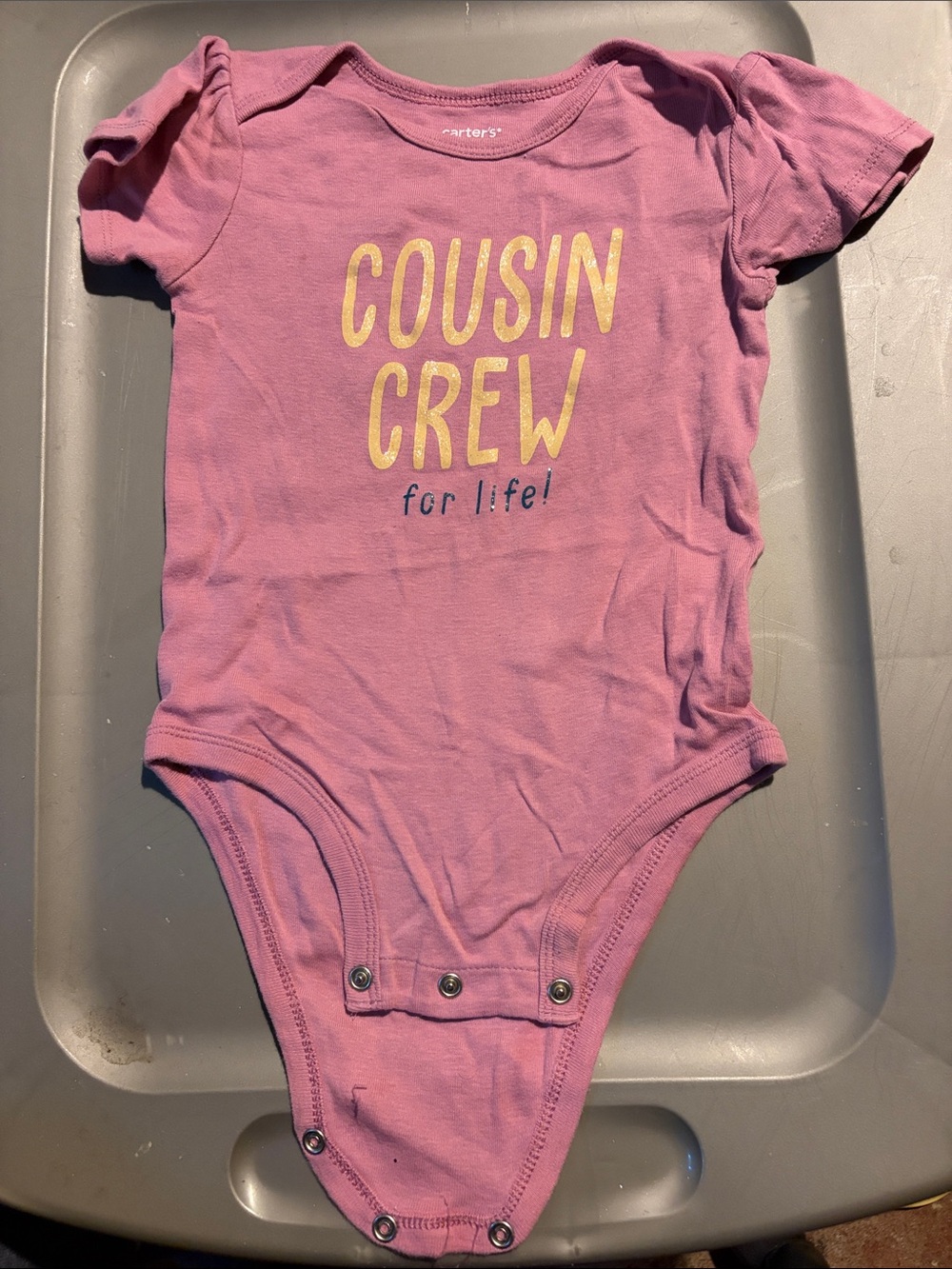 Carter's Pink "Cousin Crew" Short-Sleeve Bodysuit with Yellow Script